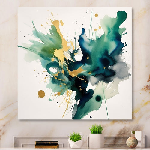 Dark Blue, Turquoise and Gold Strokes I - Transitional Canvas Wall Art