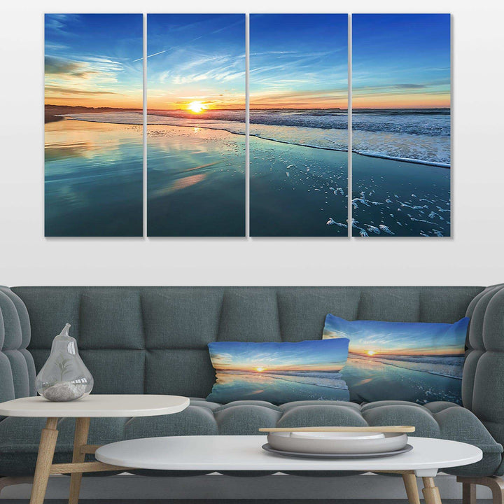 Blue Seashore with Distant Sunset Multi-Panels