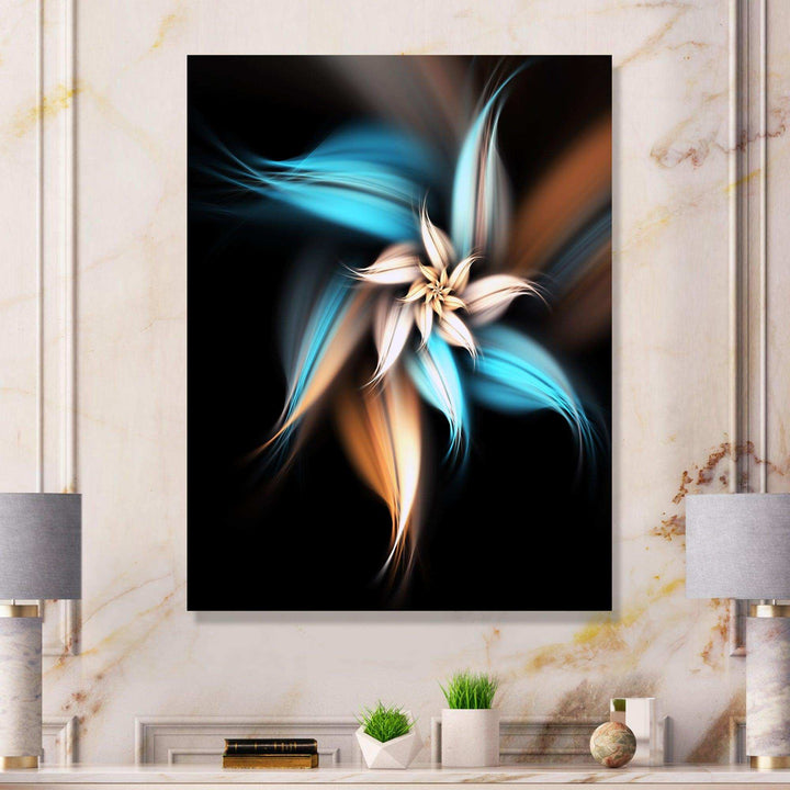 Blue Brown Digital Art Fractal Flower - Modern Bedroom Wall Art