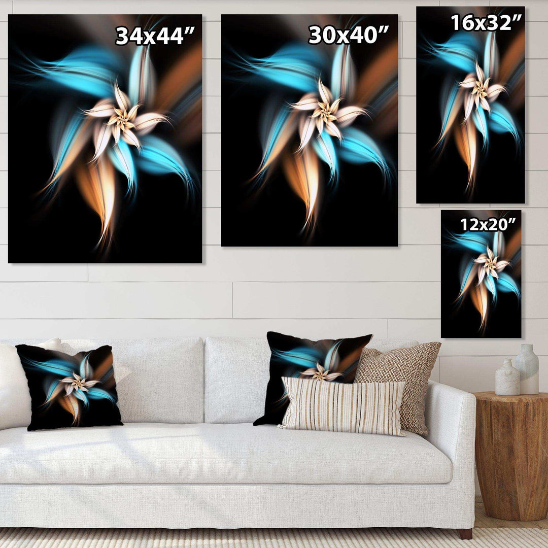 Blue Brown Digital Art Fractal Flower - Modern Bedroom Wall Art