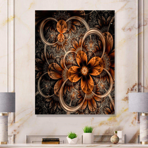 Dark Orange Digital Art Fractal Flower - Modern Wall Art Prints
