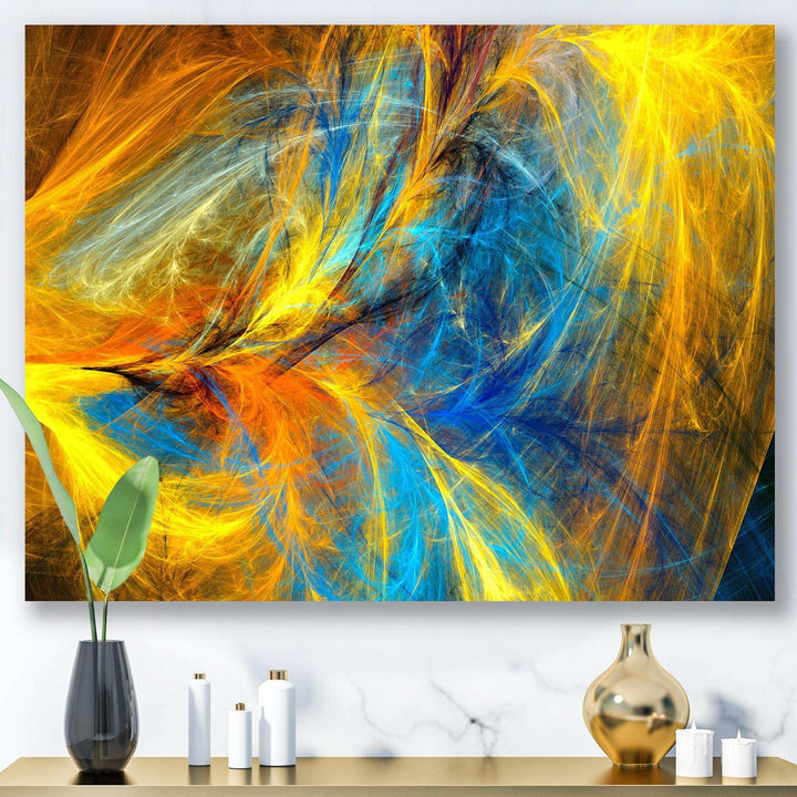 Gold and Blue Psychedelic Pattern - Modern Bedroom Wall Art