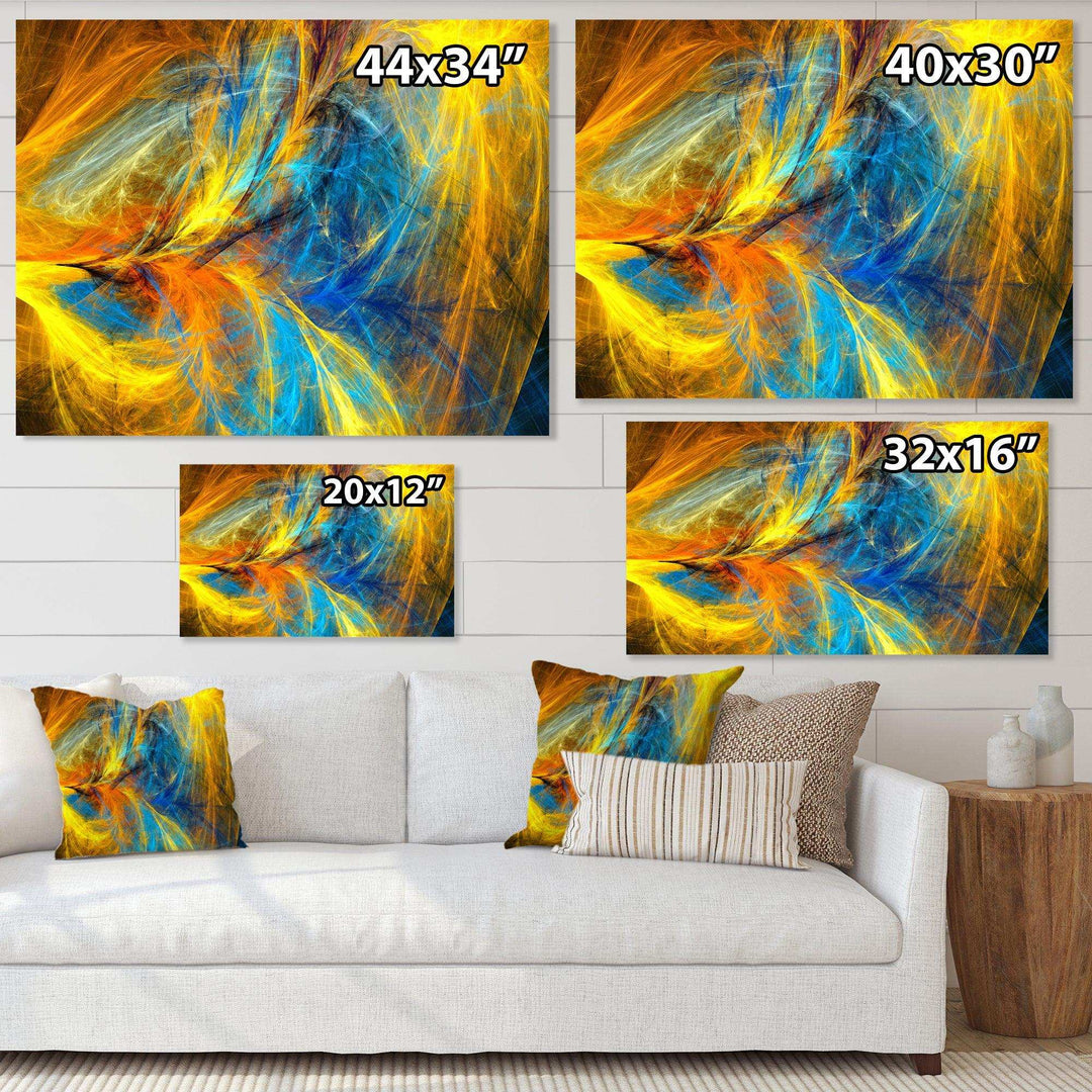 Gold and Blue Psychedelic Pattern - Modern Bedroom Wall Art