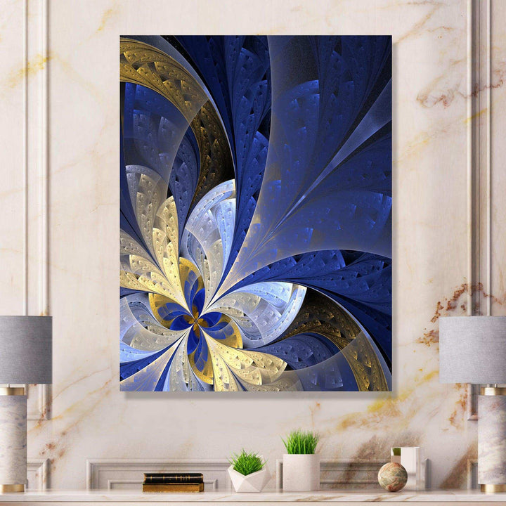 Blue and Yellow Large Fractal Pattern - Modern Bedroom Wall Art