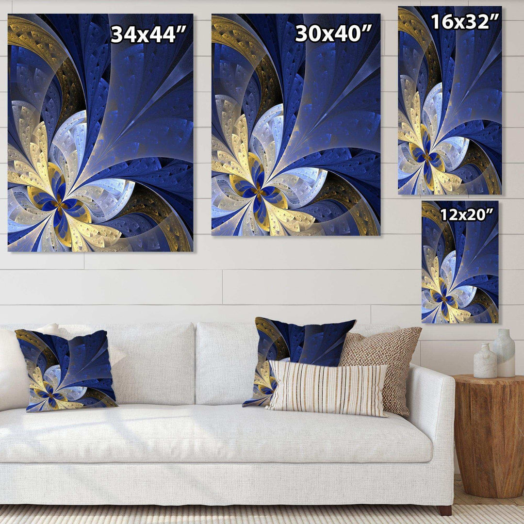 Blue and Yellow Large Fractal Pattern - Modern Bedroom Wall Art