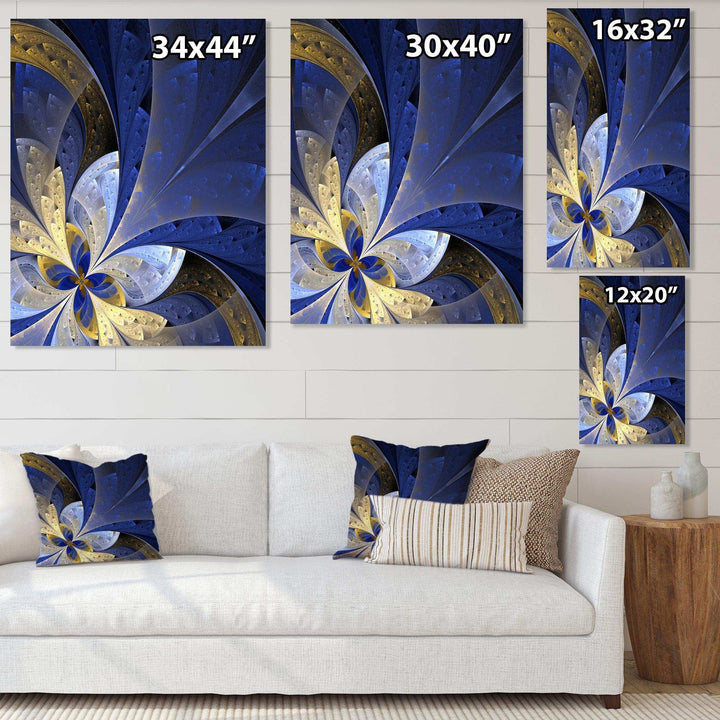 Blue and Yellow Large Fractal Pattern - Modern Bedroom Wall Art