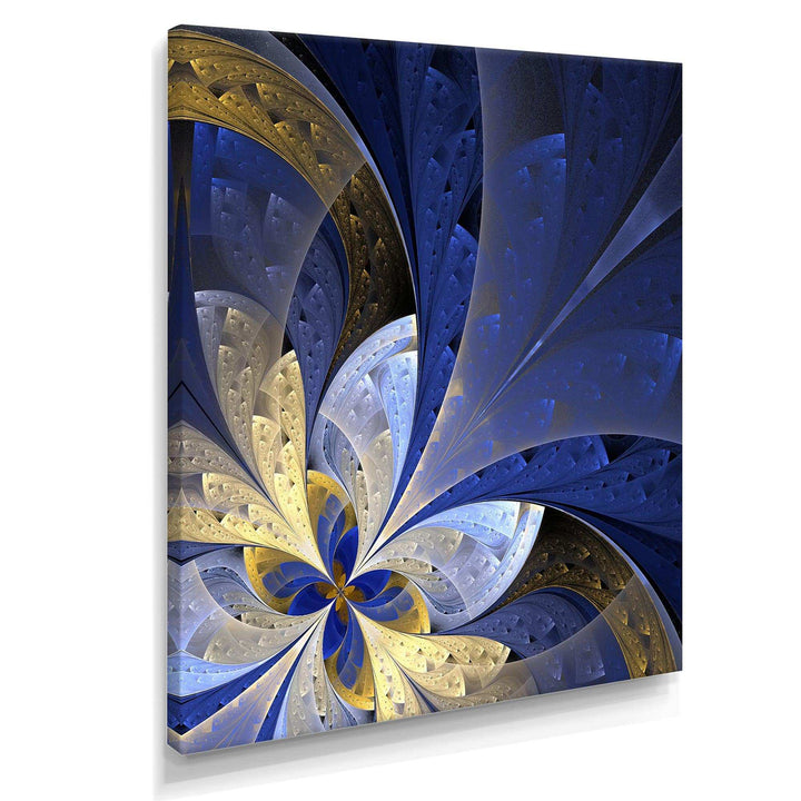 Blue and Yellow Large Fractal Pattern - Modern Bedroom Wall Art