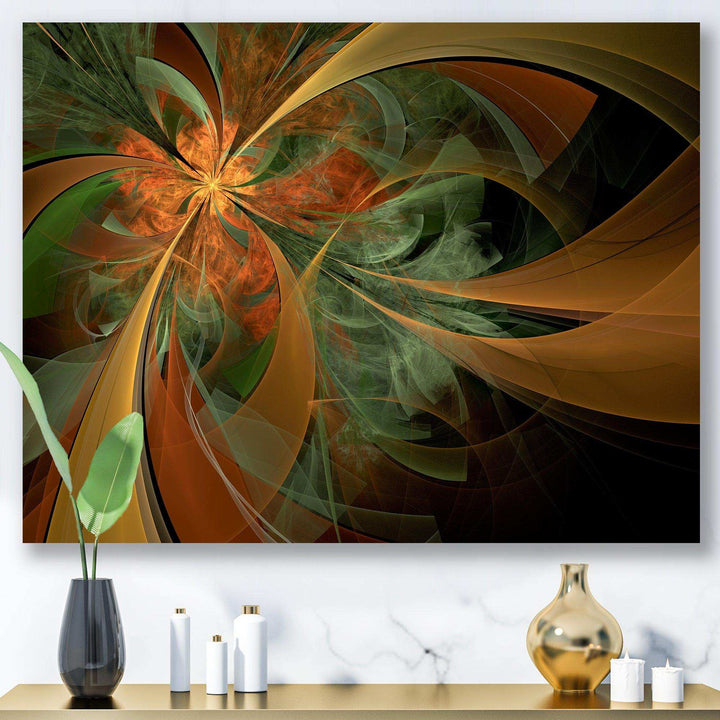 Symmetrical Orange Digital Fractal Flower - Modern Canvas Wall Art