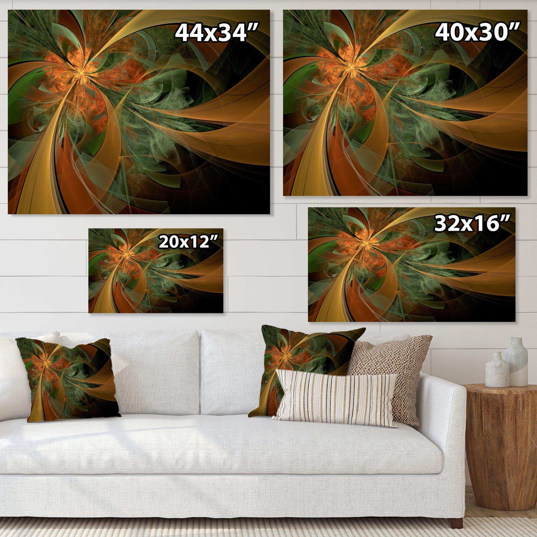 Symmetrical Orange Digital Fractal Flower - Modern Canvas Wall Art