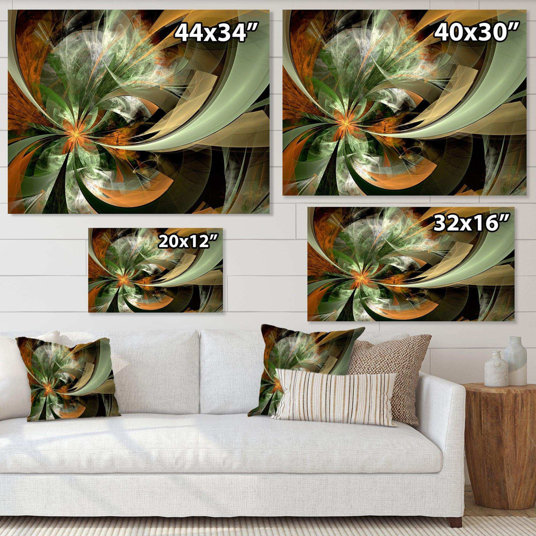 Symmetrical Orange Green Fractal Flower - Modern Living Room Wall Decor