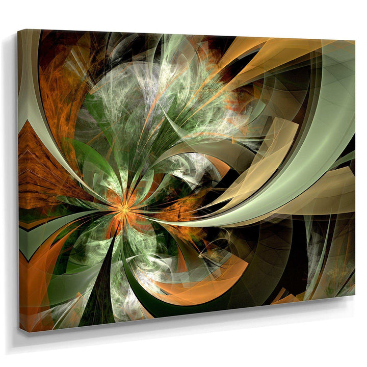Symmetrical Orange Green Fractal Flower - Modern Living Room Wall Decor