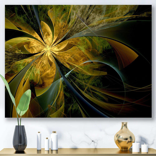 Symmetrical Fractal Flower in Gold - Modern Canvas Wall Art