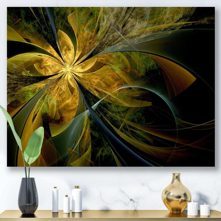 Symmetrical Fractal Flower in Gold - Modern Canvas Wall Art