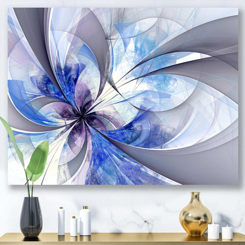 Blue Large Symmetrical Fractal Flower - Modern Bedroom Wall Art