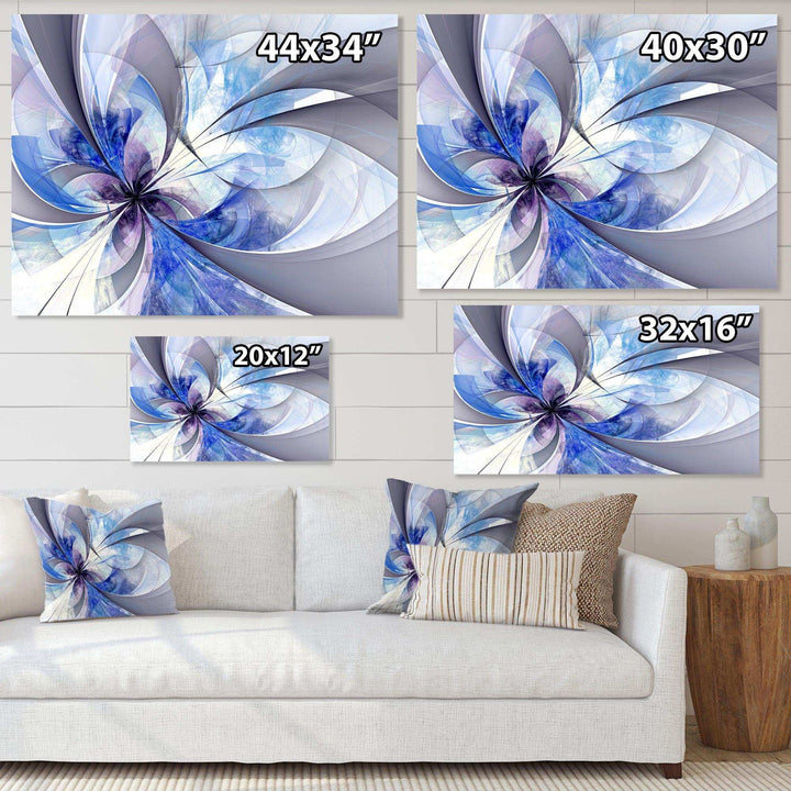 Blue Large Symmetrical Fractal Flower - Modern Bedroom Wall Art