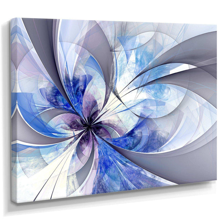 Blue Large Symmetrical Fractal Flower - Modern Bedroom Wall Art