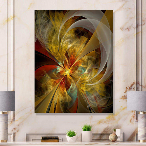 Bright Yellow Symmetrical Flower Design - Modern Canvas Wall Art