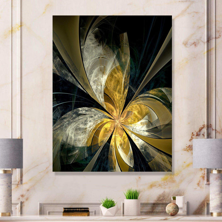 Symmetrical White Gold Fractal Flower - Modern Bedroom Wall Art