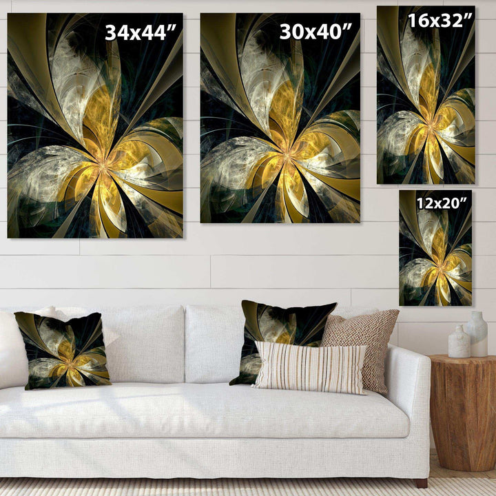 Symmetrical White Gold Fractal Flower - Modern Bedroom Wall Art