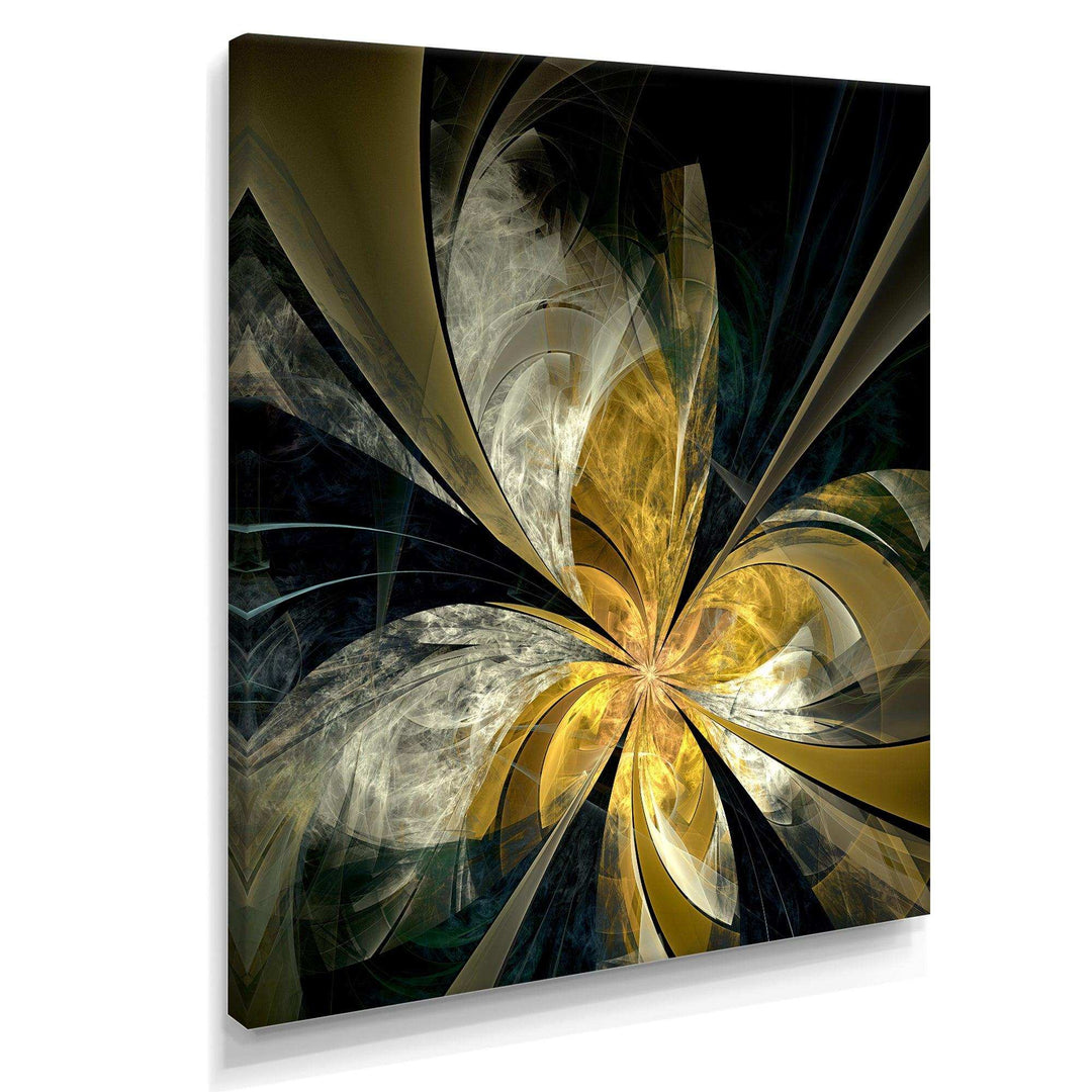 Symmetrical White Gold Fractal Flower - Modern Bedroom Wall Art