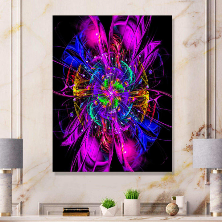 Ideal Fractal Flower Digital Art in Purple - Modern Living Room Wall Decor