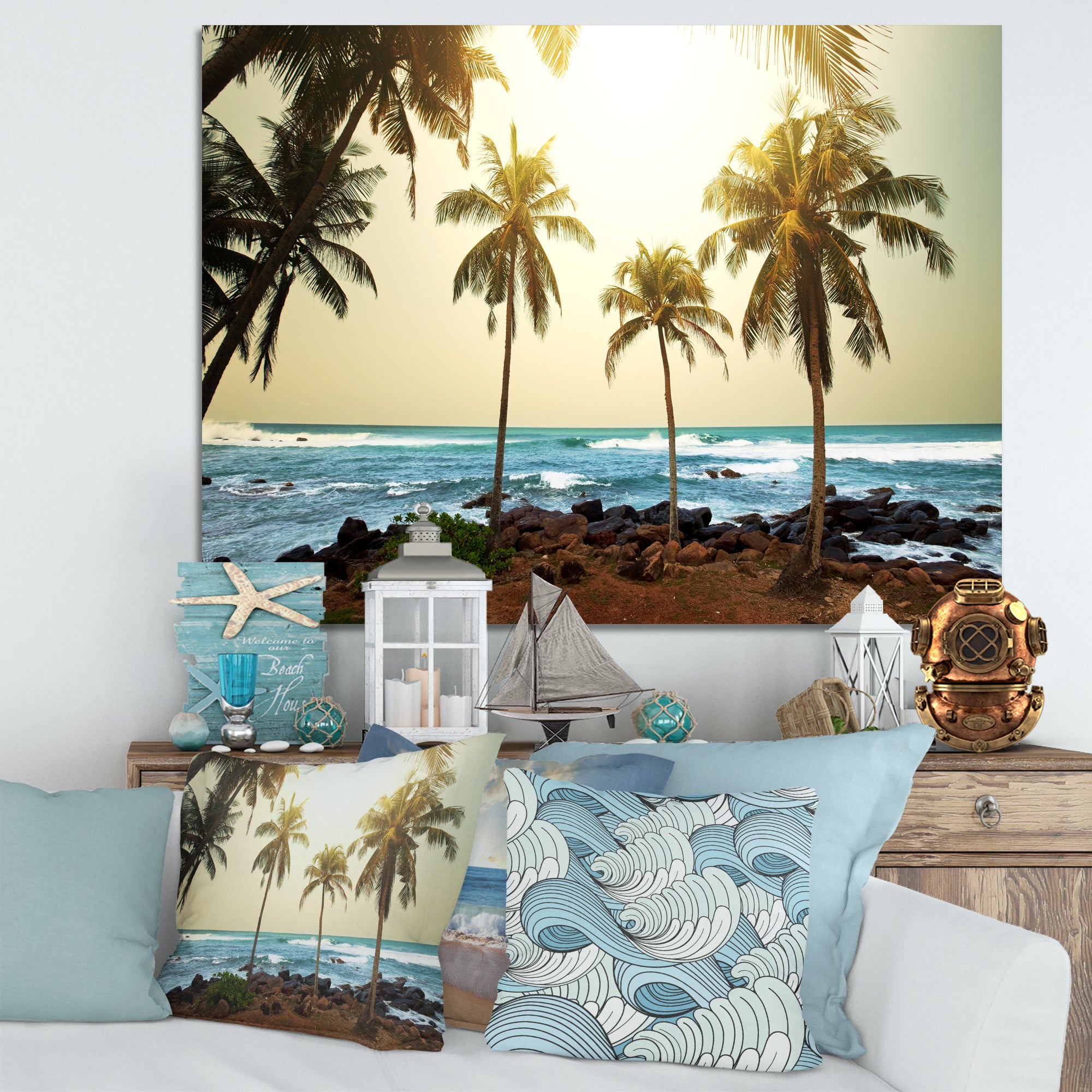 Rocky Tropical Beach with Palms