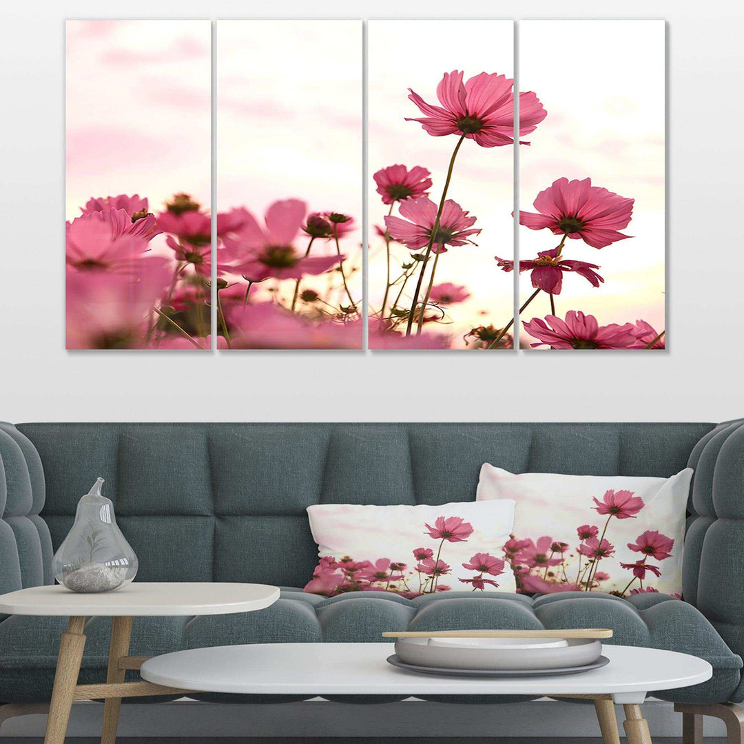 Cosmos Flowers Meadow At Sunset Multi-Panels