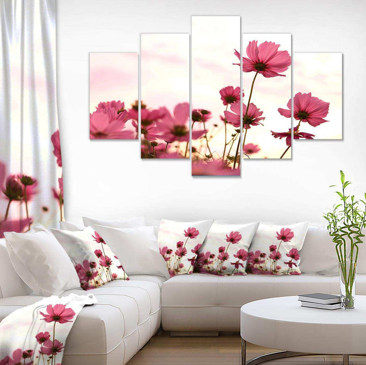 Cosmos Flowers Meadow At Sunset Multi-Panels