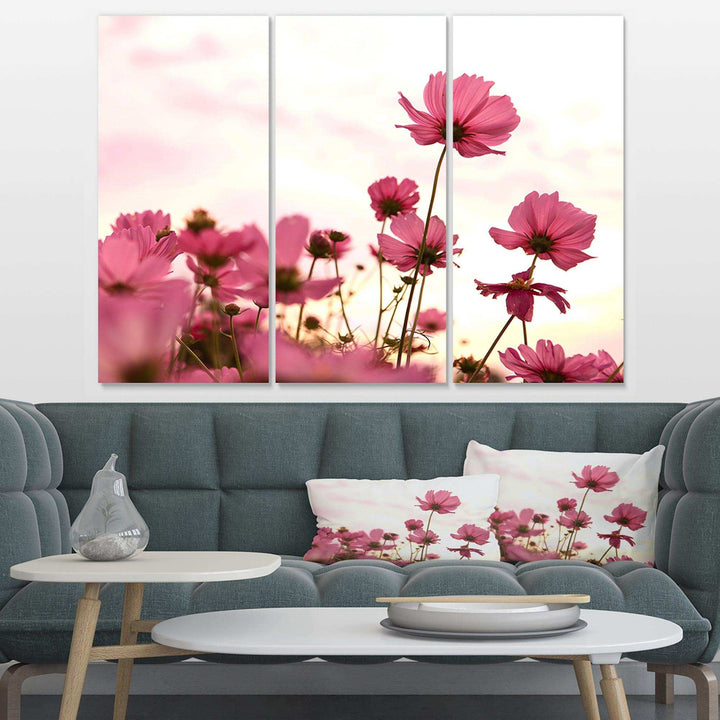 Cosmos Flowers Meadow At Sunset Multi-Panels