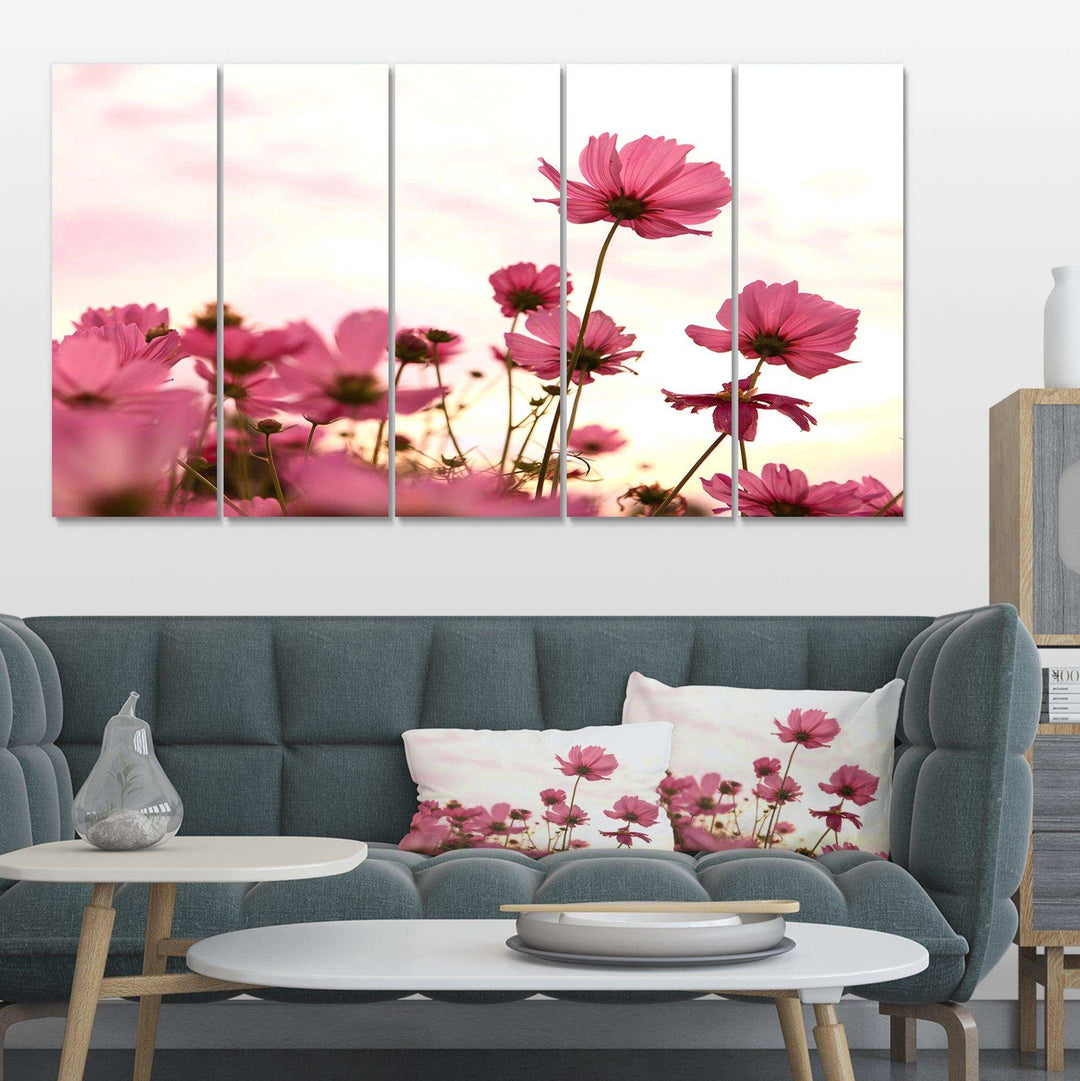 Cosmos Flowers Meadow At Sunset Multi-Panels