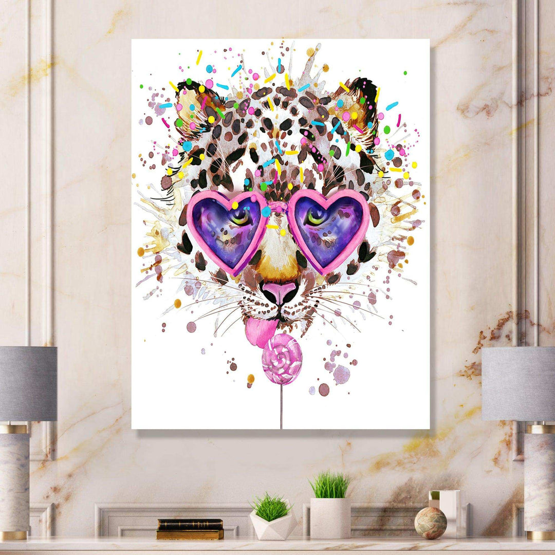 Funny Leopard with Heart Glasses