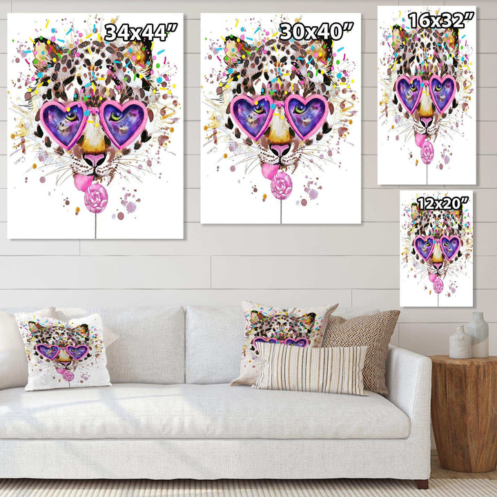 Funny Leopard with Heart Glasses