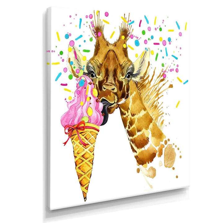 Giraffe Eating Ice Cream Watercolor