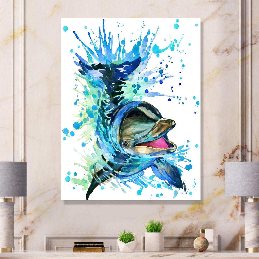 Large Blue Dolphin Watercolor