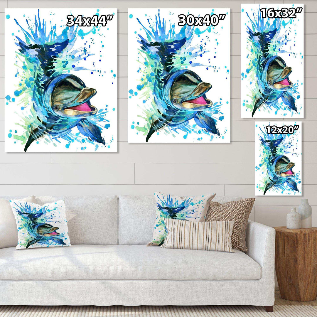 Large Blue Dolphin Watercolor