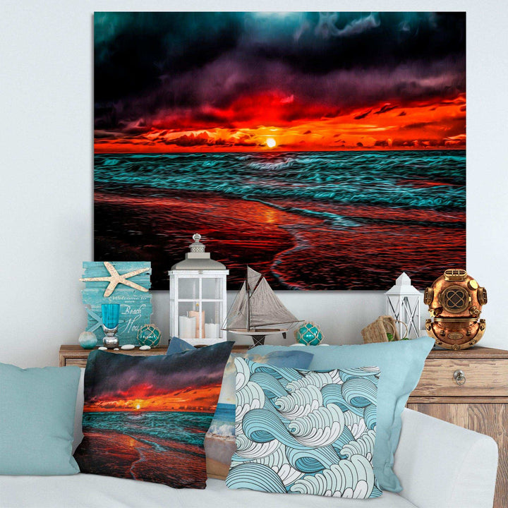 Red Sunset over Blue Waters