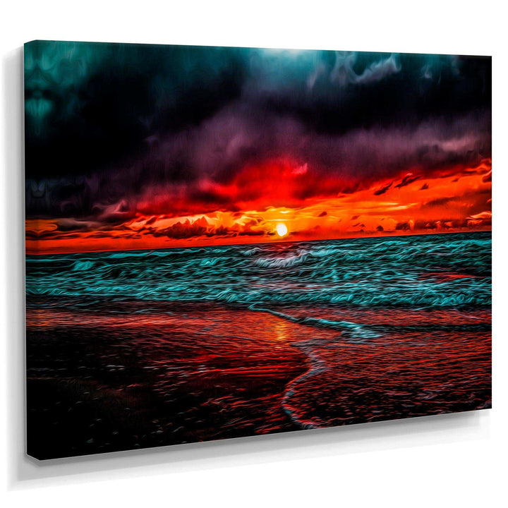 Red Sunset over Blue Waters