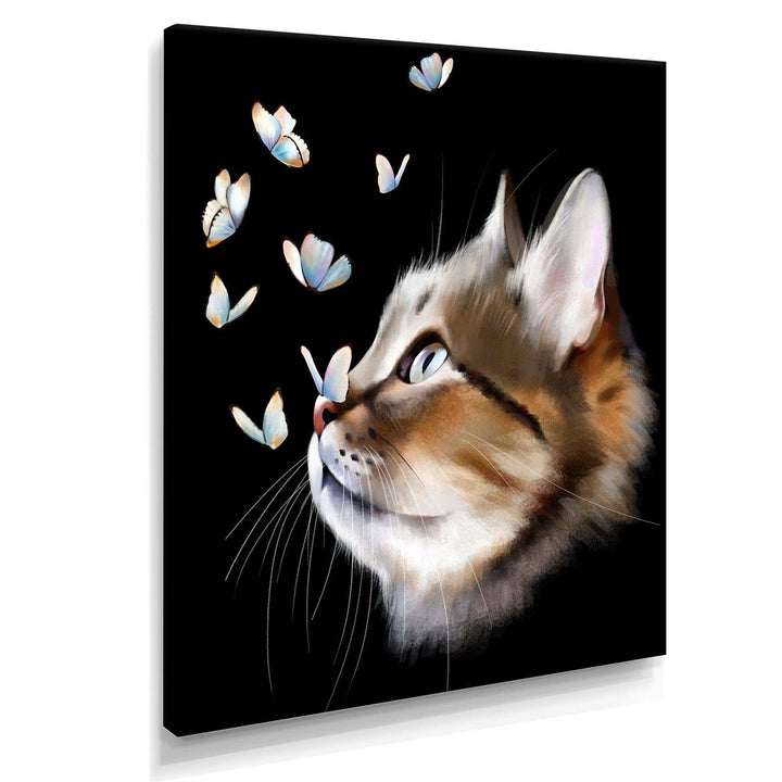 Cat with Butterflies on Black