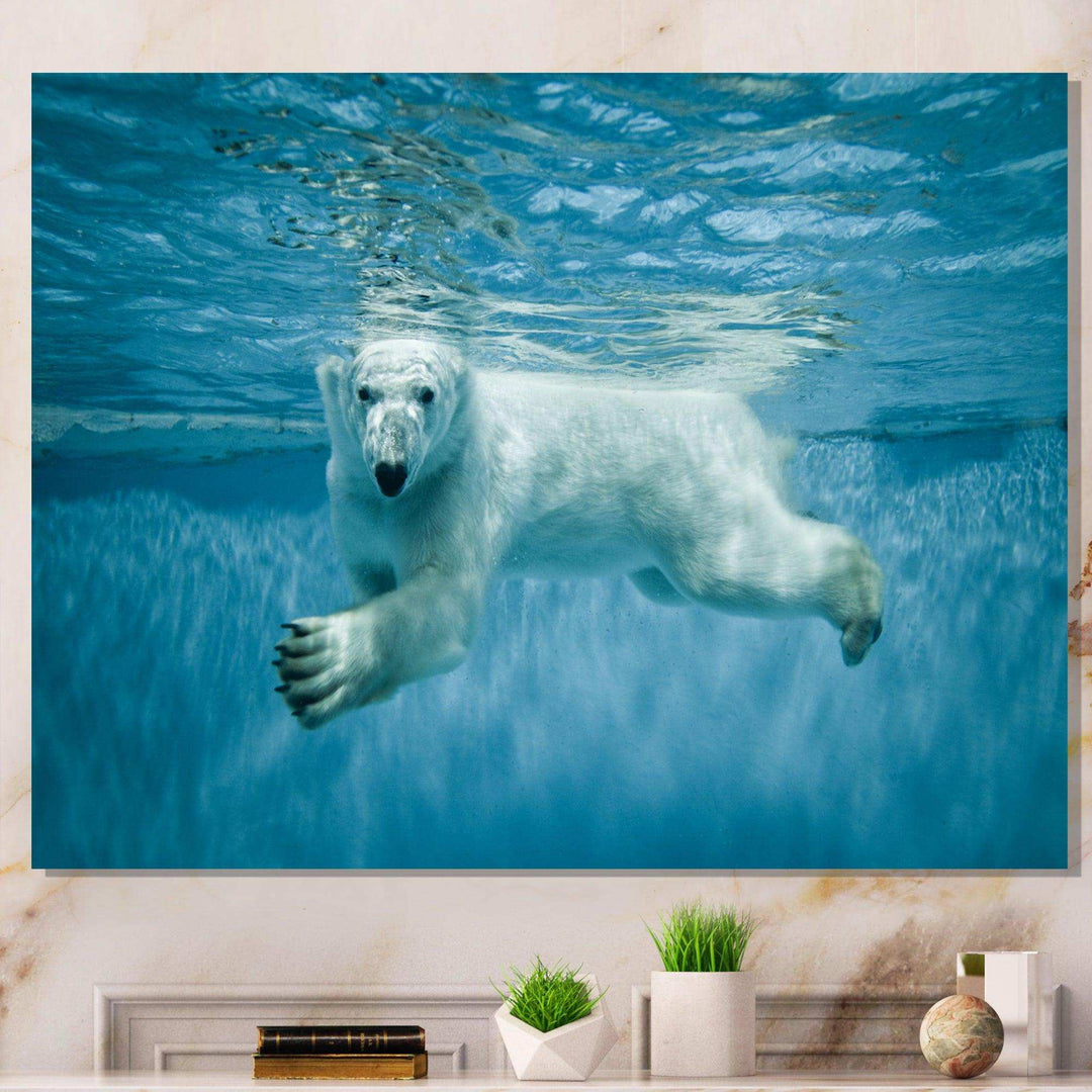 Polar Bear Swimming under Water