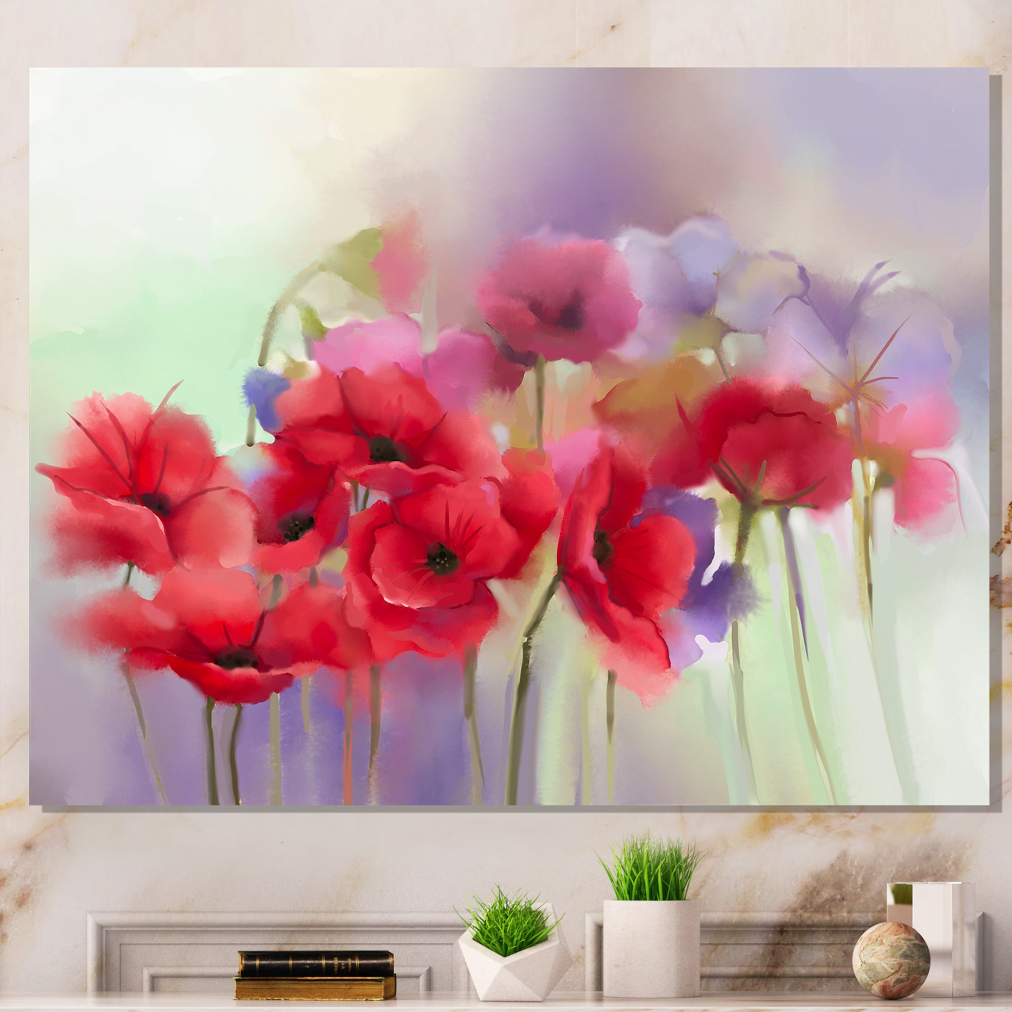Watercolor Red Poppy Flowers Painting