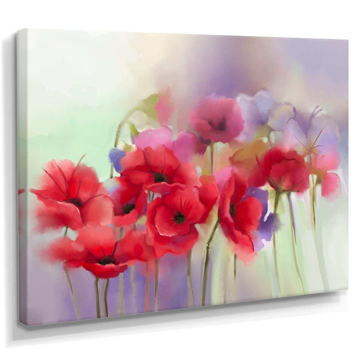 Watercolor Red Poppy Flowers Painting