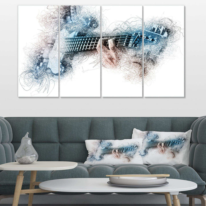 Man Playing A Guitar Watercolor - Modern Multi-Panels Living Room Wall Decor