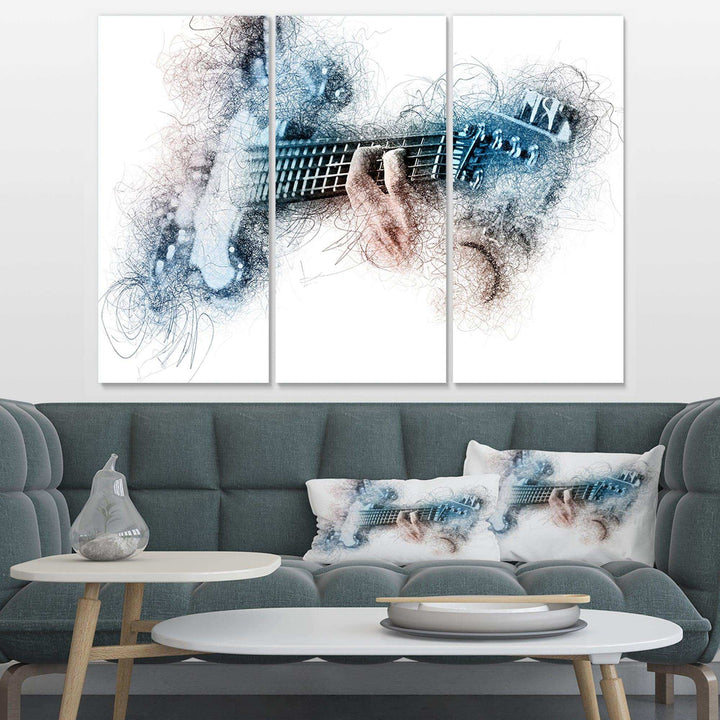 Man Playing A Guitar Watercolor - Modern Multi-Panels Living Room Wall Decor