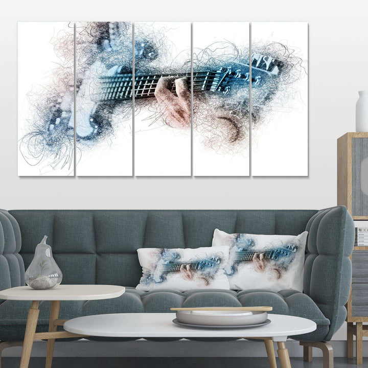 Man Playing A Guitar Watercolor - Modern Multi-Panels Living Room Wall Decor