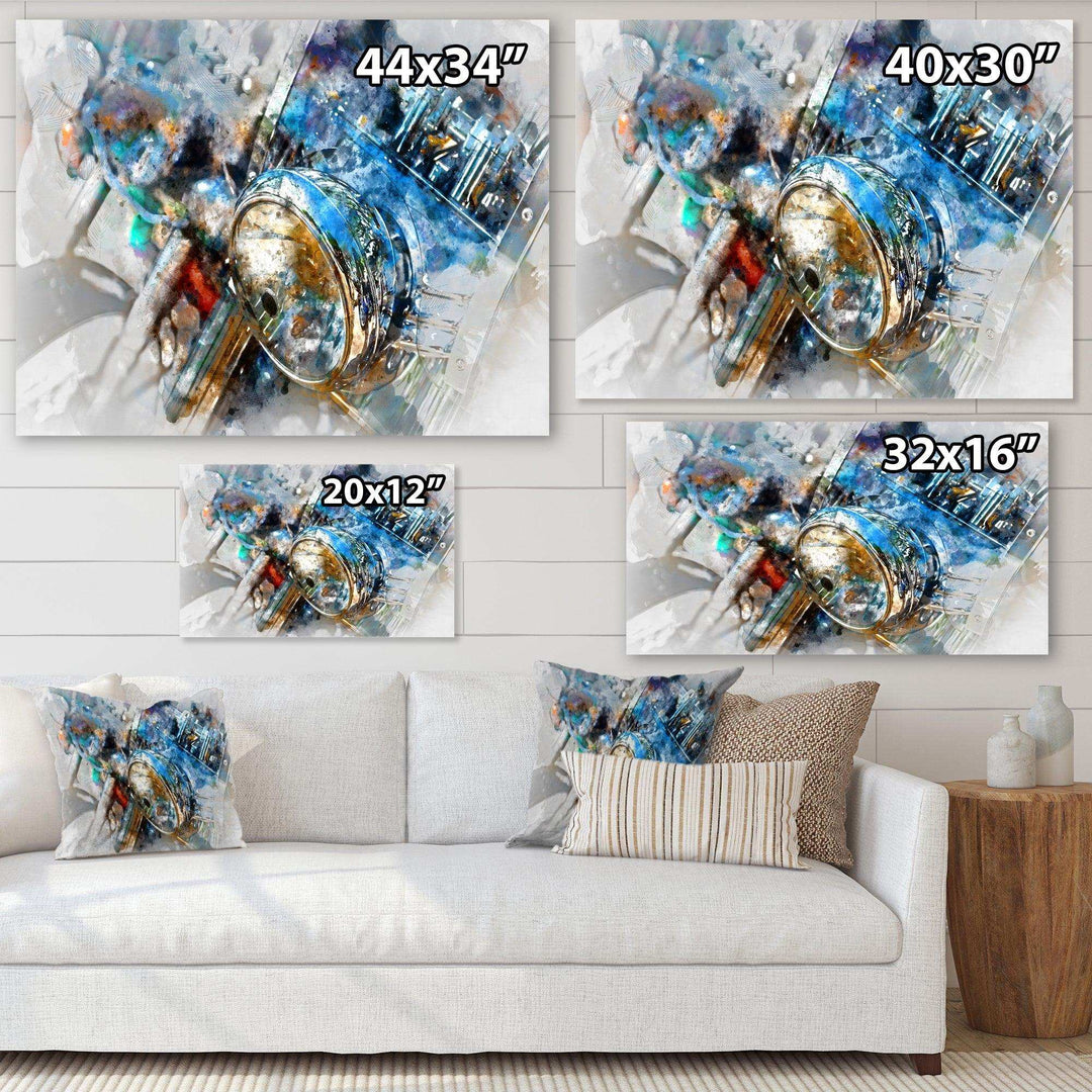 Motorcycle Headlight Watercolor - Modern Bedroom Wall Art