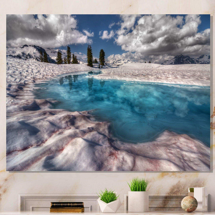Amazing Blue Melt Lake in Fog