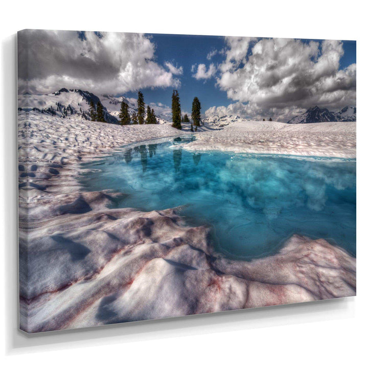 Amazing Blue Melt Lake in Fog