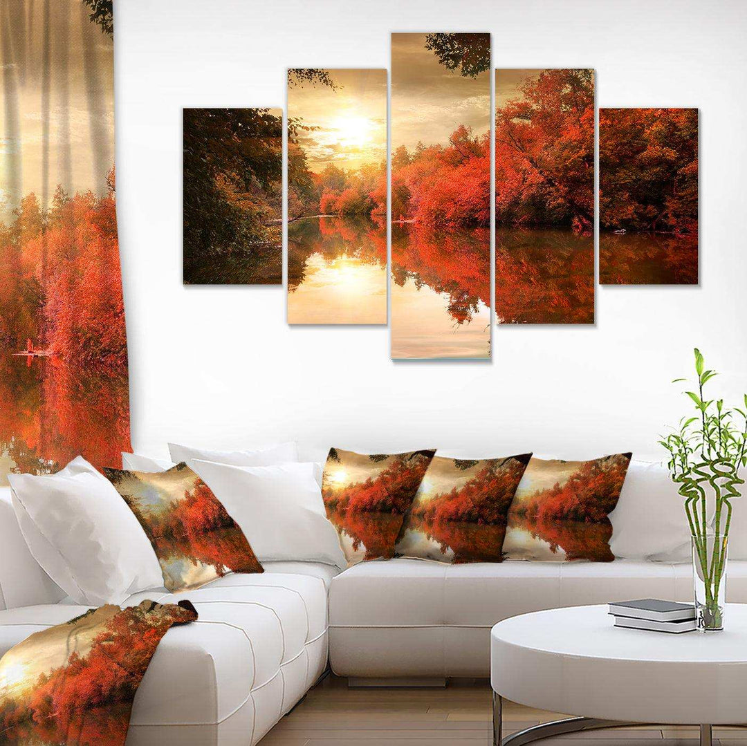 Colorful Fall Sunset over River Multi-Panels