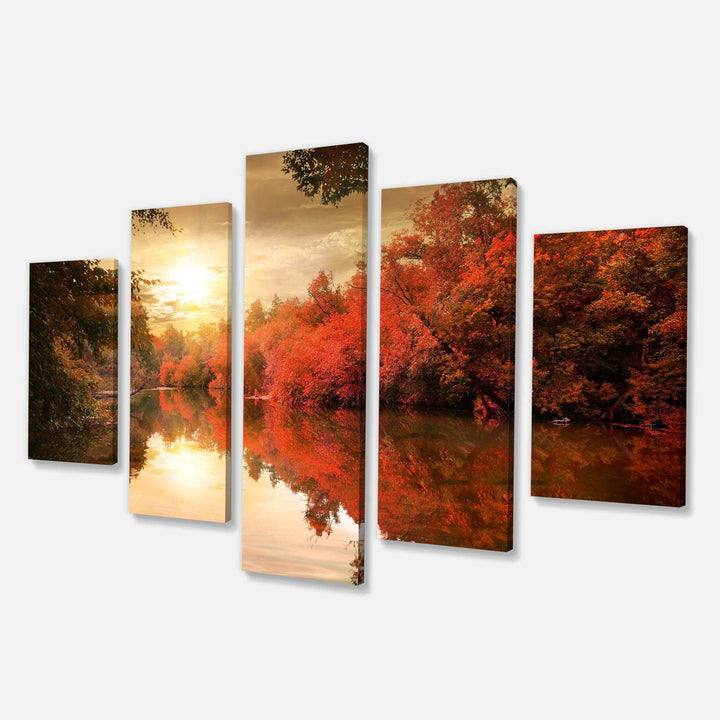 Colorful Fall Sunset over River Multi-Panels
