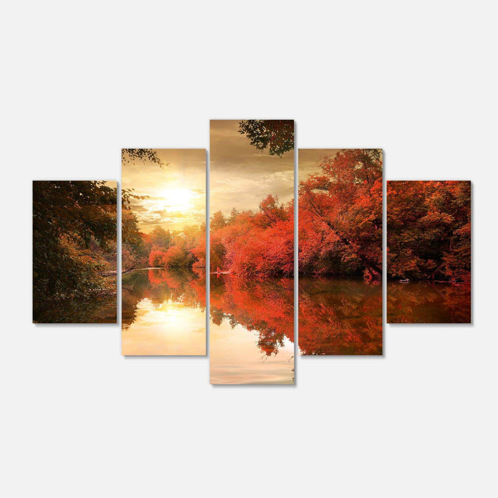 Colorful Fall Sunset over River Multi-Panels